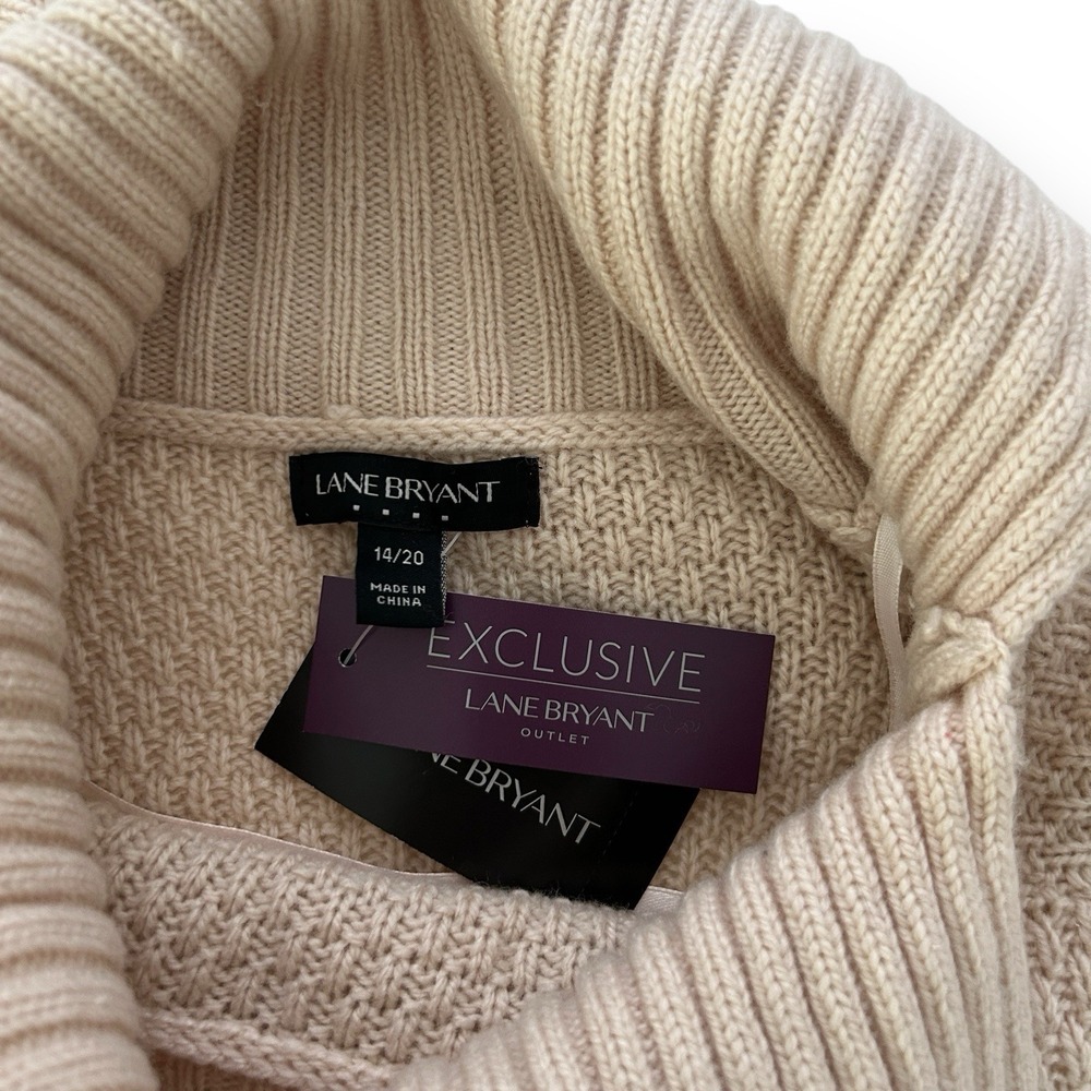 Lane Bryant Women's 14/20 Beige Wool Blend Split Neck Artsy Poncho Sweater NWT - Picture 13 of 16